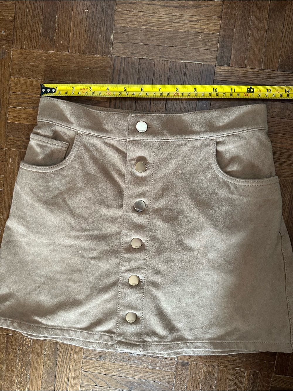 Express Camel Button-Front Mini Skirt - Picture 3 of 7